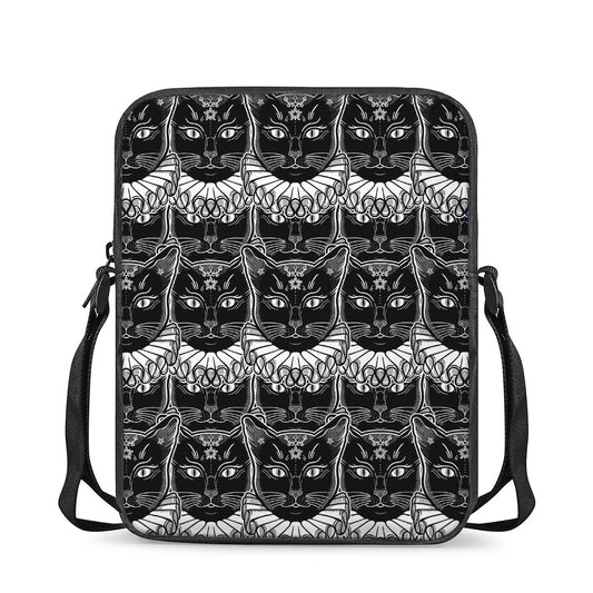 Black And White Gothic Wiccan Cat Print Rectangular Crossbody Bag