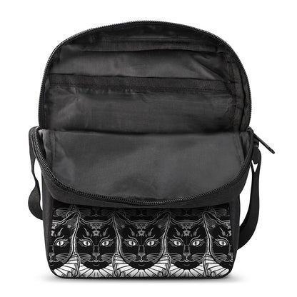 Black And White Gothic Wiccan Cat Print Rectangular Crossbody Bag