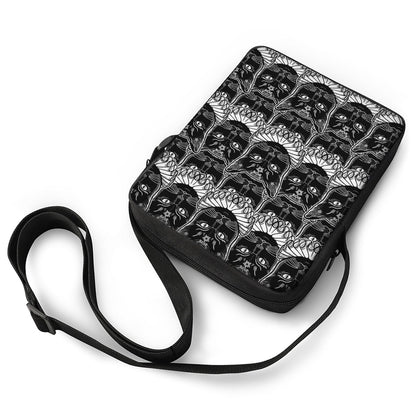 Black And White Gothic Wiccan Cat Print Rectangular Crossbody Bag