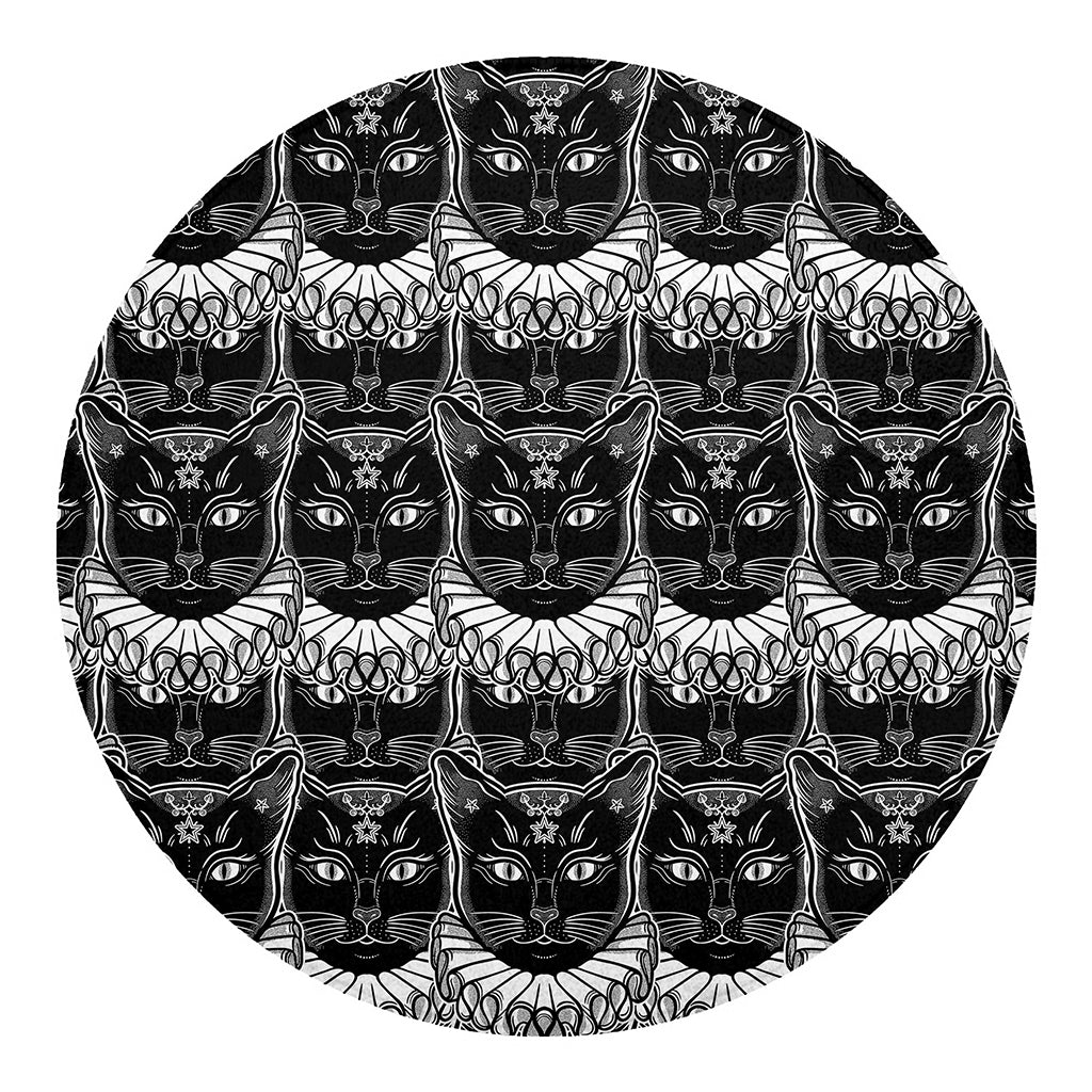 Black And White Gothic Wiccan Cat Print Round Blanket
