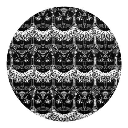 Black And White Gothic Wiccan Cat Print Round Blanket