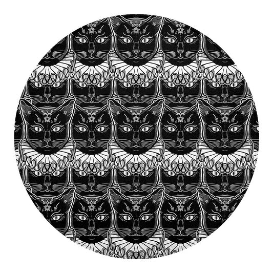 Black And White Gothic Wiccan Cat Print Round Blanket