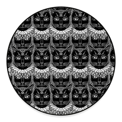 Black And White Gothic Wiccan Cat Print Round Floor Mat