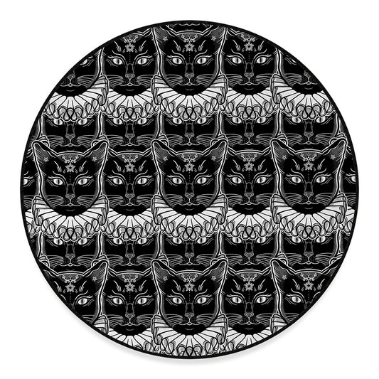 Black And White Gothic Wiccan Cat Print Round Floor Mat