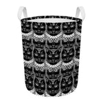 Black And White Gothic Wiccan Cat Print Round Laundry Basket