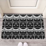 Black And White Gothic Wiccan Cat Print Rubber Doormat
