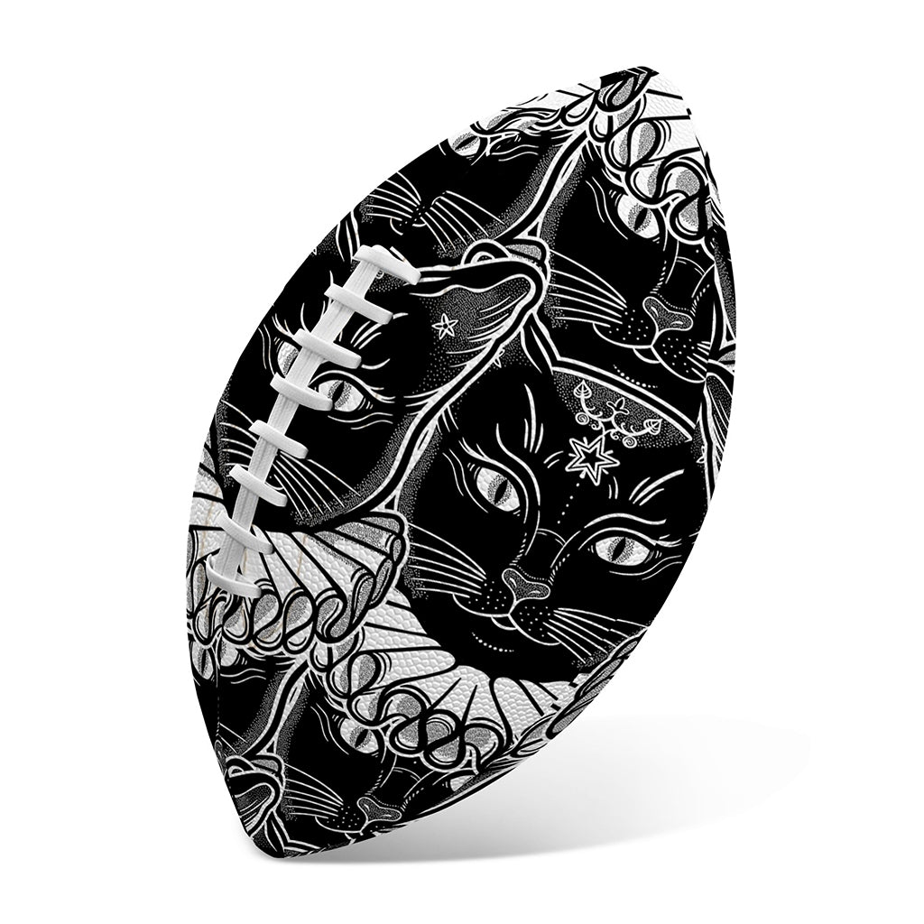 Black And White Gothic Wiccan Cat Print Rugby Ball