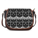Black And White Gothic Wiccan Cat Print Saddle Bag