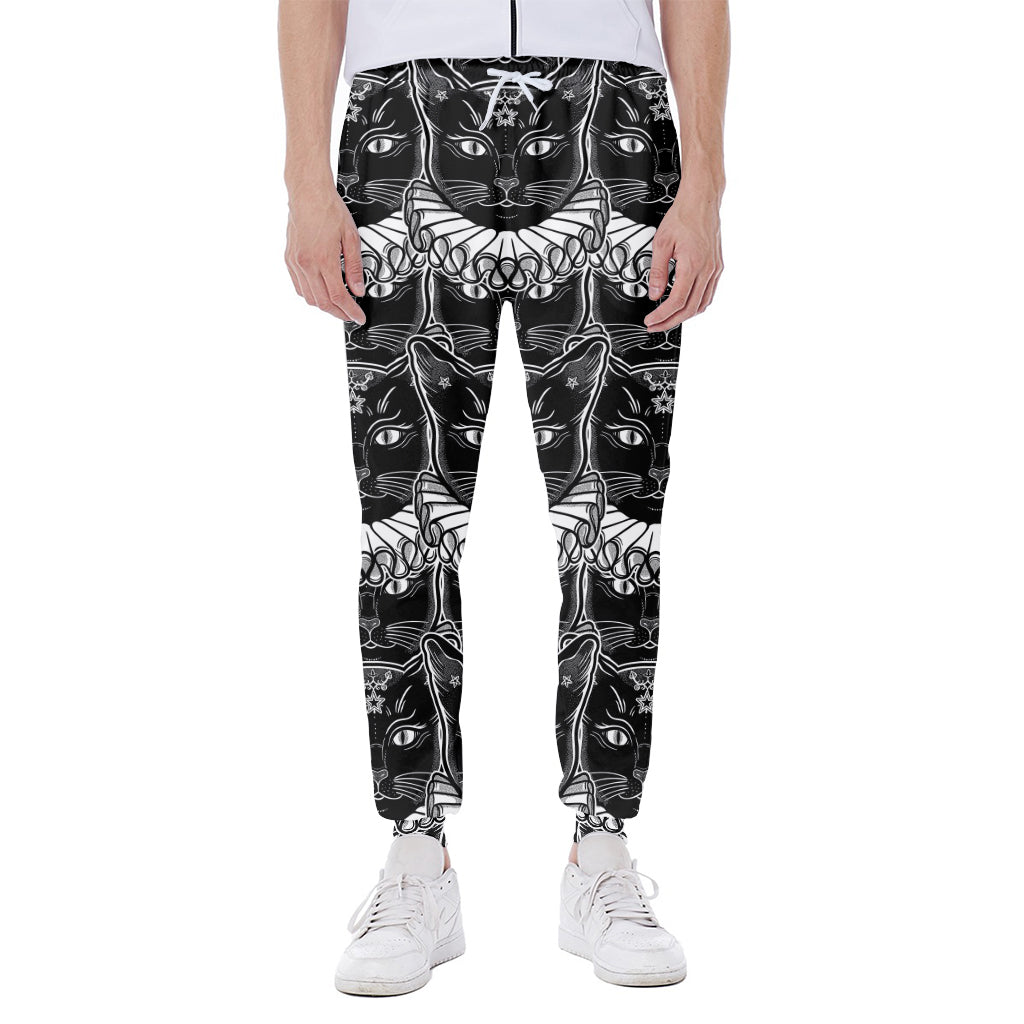 Black And White Gothic Wiccan Cat Print Scuba Joggers