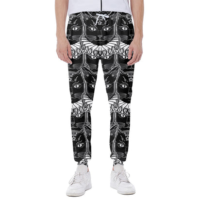 Black And White Gothic Wiccan Cat Print Scuba Joggers