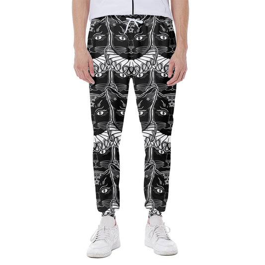 Black And White Gothic Wiccan Cat Print Scuba Joggers
