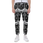 Black And White Gothic Wiccan Cat Print Scuba Joggers