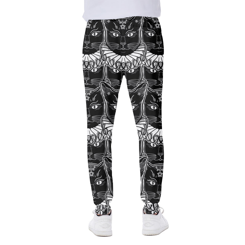 Black And White Gothic Wiccan Cat Print Scuba Joggers