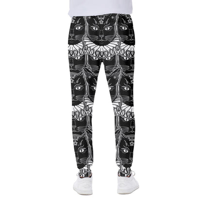 Black And White Gothic Wiccan Cat Print Scuba Joggers