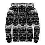 Black And White Gothic Wiccan Cat Print Sherpa Lined Zip Up Hoodie