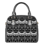 Black And White Gothic Wiccan Cat Print Shoulder Handbag