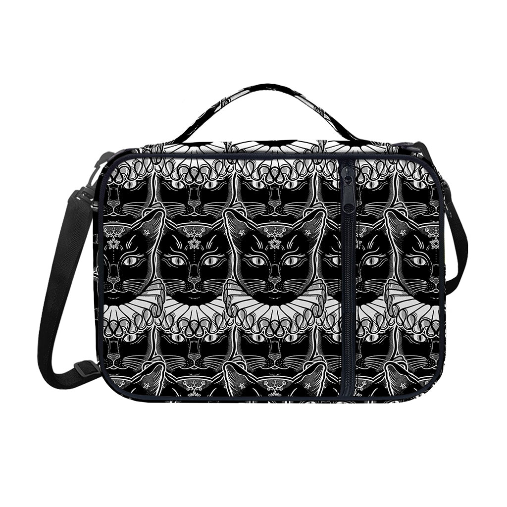 Black And White Gothic Wiccan Cat Print Shoulder Strap Bible Bag