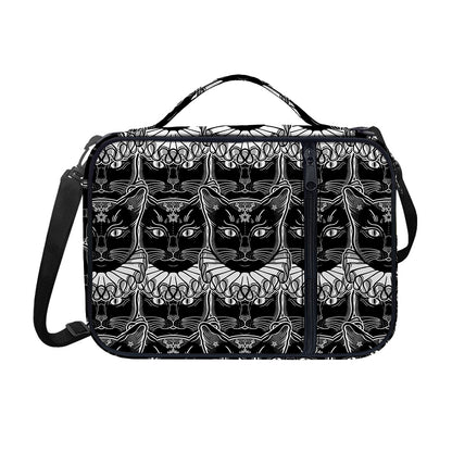 Black And White Gothic Wiccan Cat Print Shoulder Strap Bible Bag
