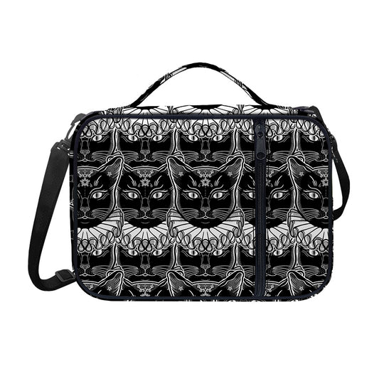 Black And White Gothic Wiccan Cat Print Shoulder Strap Bible Bag