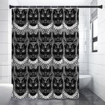 Black And White Gothic Wiccan Cat Print Shower Curtain