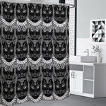 Black And White Gothic Wiccan Cat Print Shower Curtain
