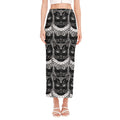 Black And White Gothic Wiccan Cat Print Side Slit Maxi Skirt