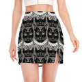 Black And White Gothic Wiccan Cat Print Side Slit Mini Skirt