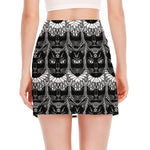 Black And White Gothic Wiccan Cat Print Side Slit Mini Skirt