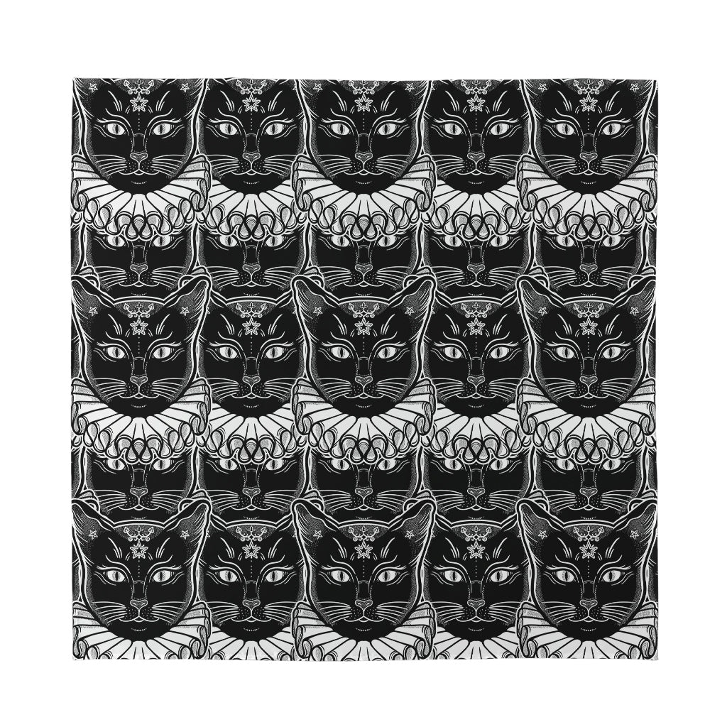 Black And White Gothic Wiccan Cat Print Silk Bandana