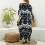 Black And White Gothic Wiccan Cat Print Silk V-Neck Kaftan Dress