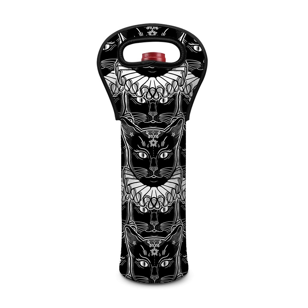 Black And White Gothic Wiccan Cat Print Single Neoprene Wine Tote