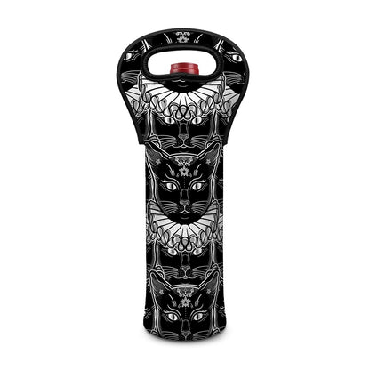 Black And White Gothic Wiccan Cat Print Single Neoprene Wine Tote