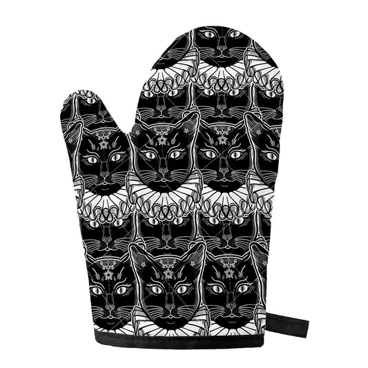 Black And White Gothic Wiccan Cat Print Single Oven Mitt