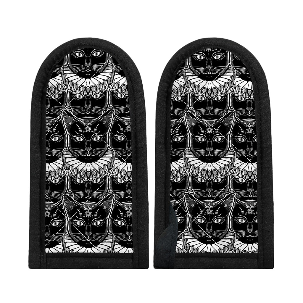 Black And White Gothic Wiccan Cat Print Skillet Handle Cover