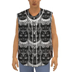 Black And White Gothic Wiccan Cat Print Sleeveless Baseball Jersey