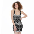 Black And White Gothic Wiccan Cat Print Sleeveless Bodycon Dress