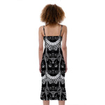 Black And White Gothic Wiccan Cat Print Slim Fit Midi Cami Dress