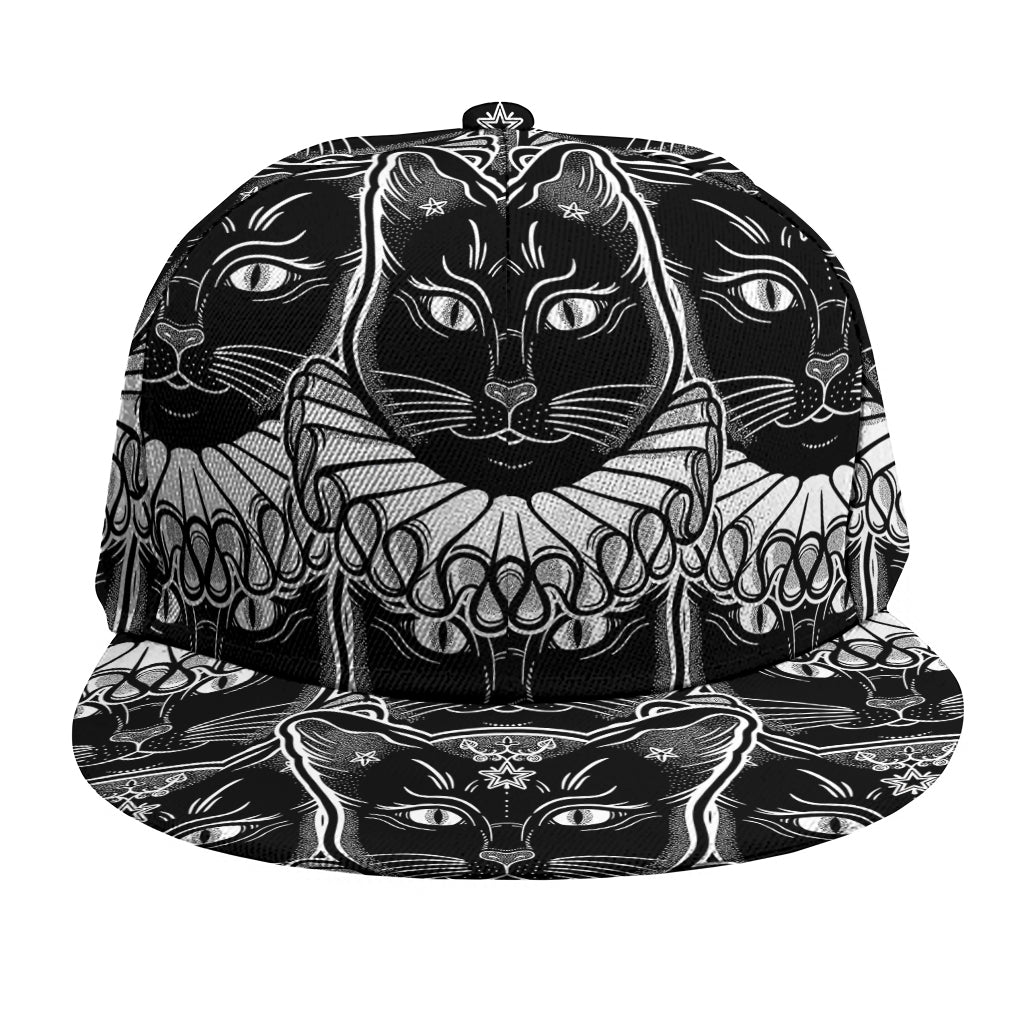 Black And White Gothic Wiccan Cat Print Snapback Cap