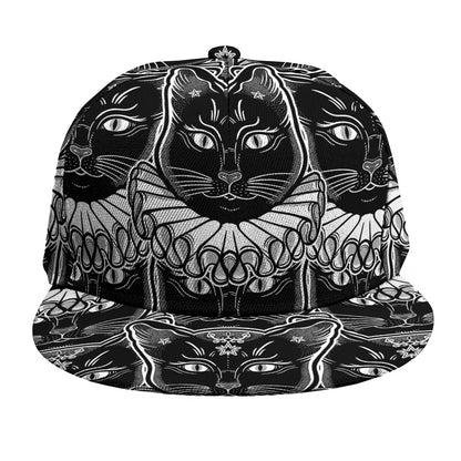 Black And White Gothic Wiccan Cat Print Snapback Cap
