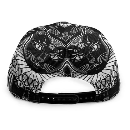 Black And White Gothic Wiccan Cat Print Snapback Cap