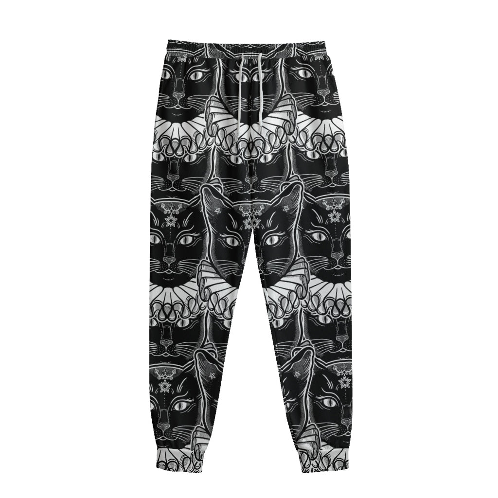 Black And White Gothic Wiccan Cat Print Sweatpants