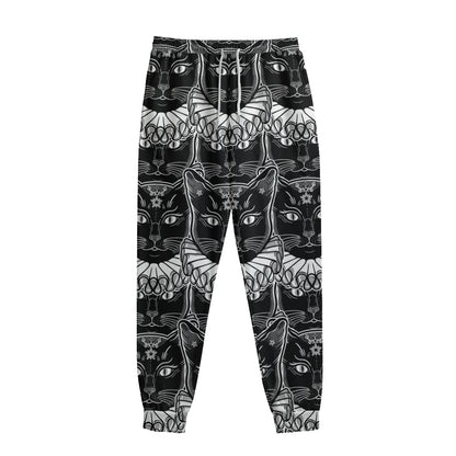 Black And White Gothic Wiccan Cat Print Sweatpants
