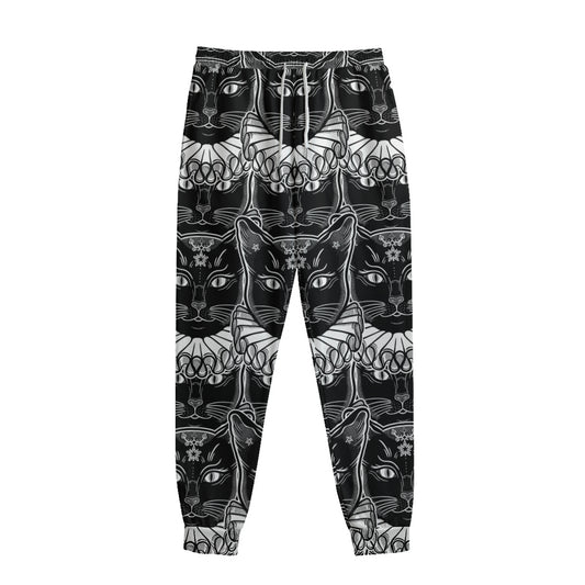 Black And White Gothic Wiccan Cat Print Sweatpants
