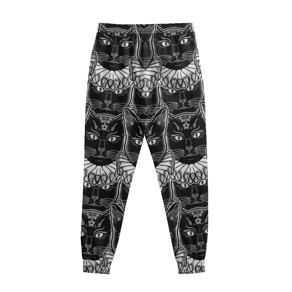 Black And White Gothic Wiccan Cat Print Sweatpants