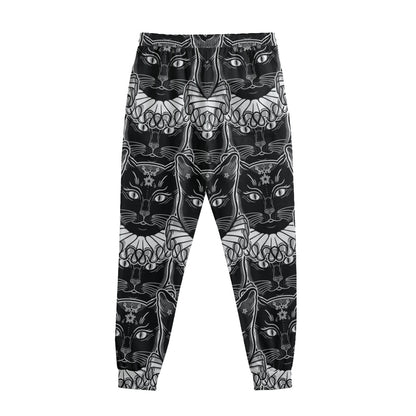 Black And White Gothic Wiccan Cat Print Sweatpants