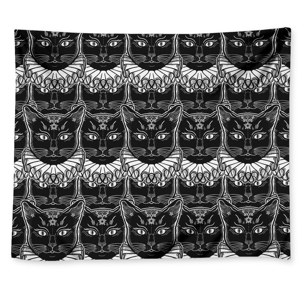 Black And White Gothic Wiccan Cat Print Tapestry