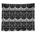 Black And White Gothic Wiccan Cat Print Tapestry