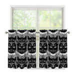 Black And White Gothic Wiccan Cat Print Tier Curtains