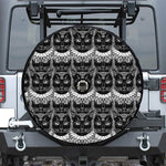 Black And White Gothic Wiccan Cat Print Tire Cover With Camera Hole