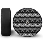 Black And White Gothic Wiccan Cat Print Tire Cover With Camera Hole